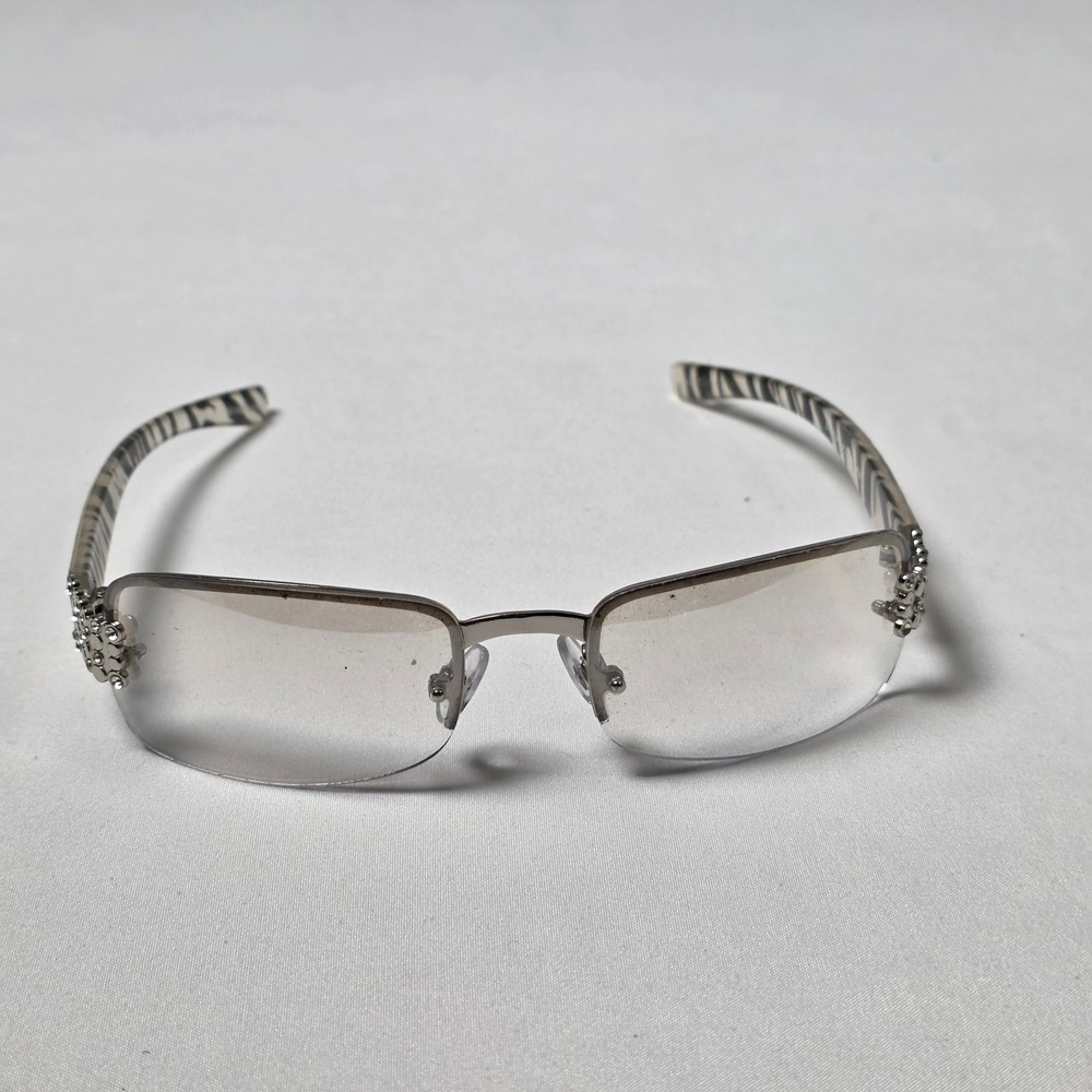 Panama Jack Sunglasses Womens Silver Zebra Print Rimless Rhinestone SR1214